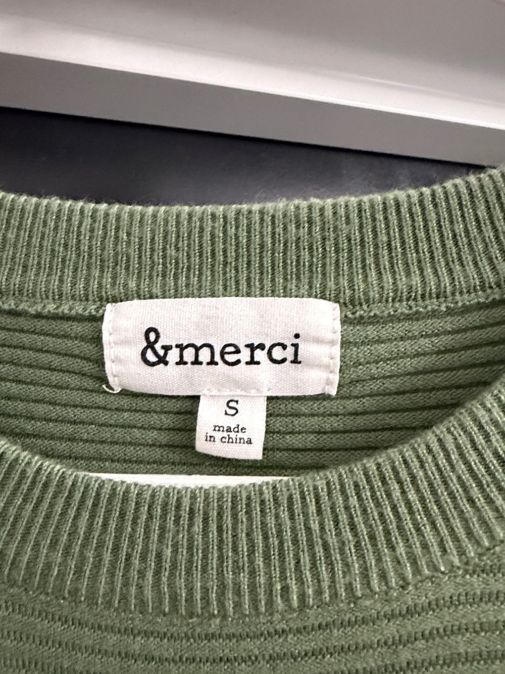 &merci Ribbed Ruffle-Shoulder Long Sleeve Top - Sage Green - Picture 2 of 3